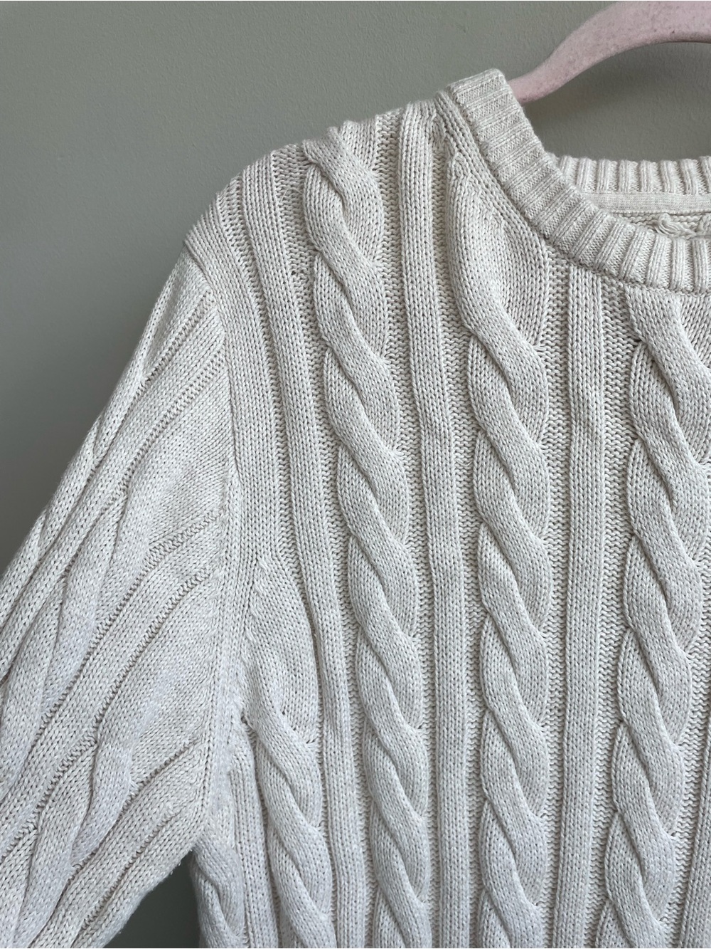 St. John's Bay Cream Cable-Knit Crewneck Sweater Fisherman Preppy 100% Cotton - Picture 2 of 4